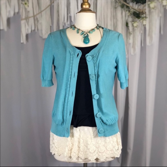 Liz & Co Blue Sweater Cardigan Kitted size Medium - Picture 4 of 8